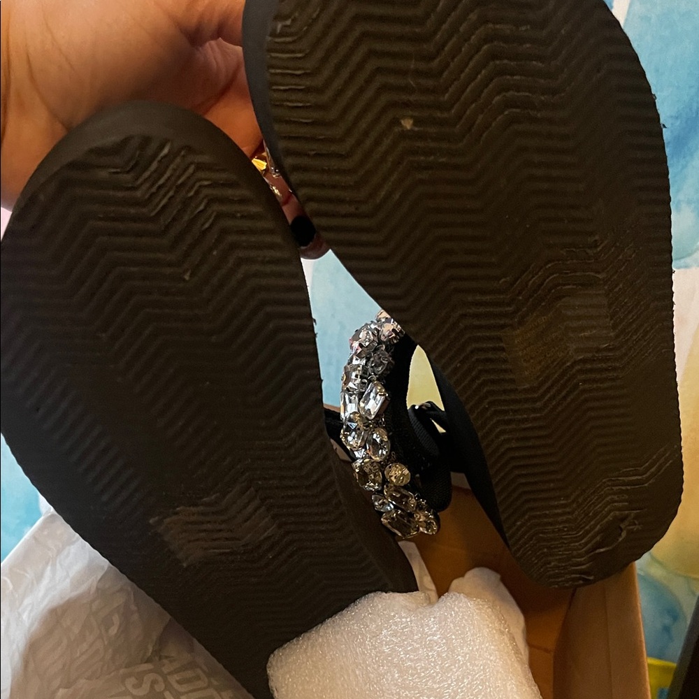 Steve Madden Black Jeweled Platform Sandals with Clear Crystals - Picture 6 of 11